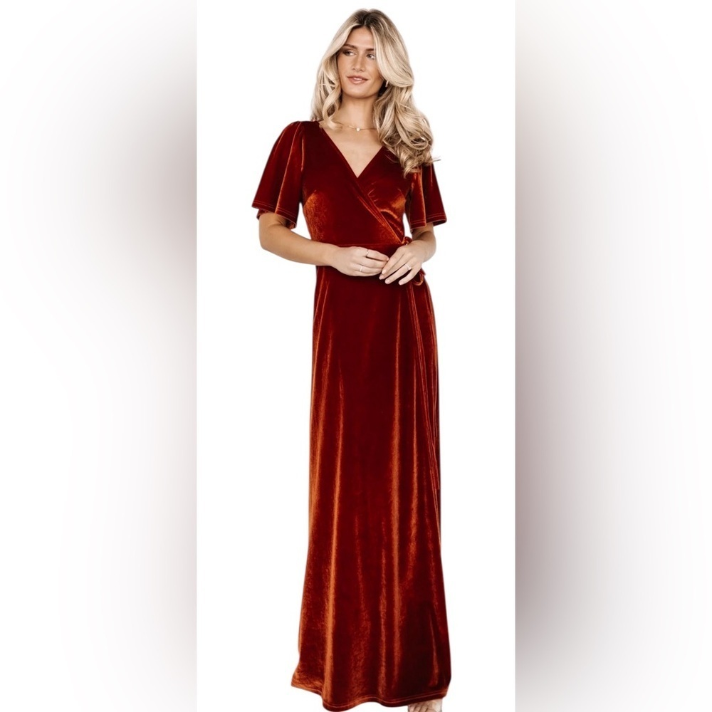 Baltic Born Meghan Velvet Wrap Dress Rust S Wedding Guest Maxi